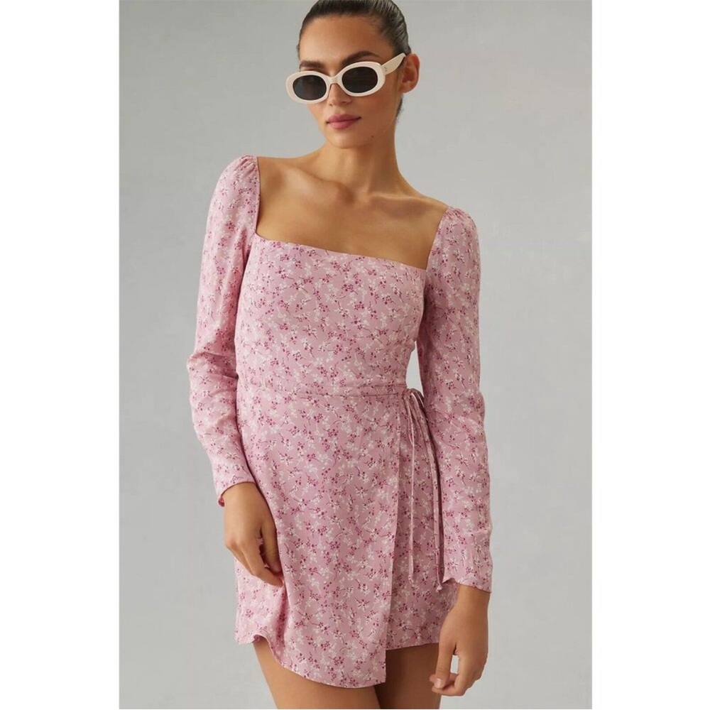 Reformation pink ditsy floral print longsleeve dress 6 coquette feminine brunch